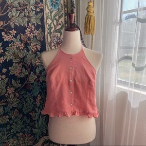 Lauren Conrad Peach Pink Smocked Open Back Crop Top Blouse